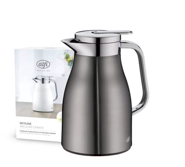 alfi SKYLINE 650ml, cool grey mat, stainless steel vacuum jug with hygienic tempered glass insert, screw cap with convenient push button, ergonomic handle, with one hand, ideal as a coffee pot on sale